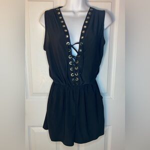 Pinc NWT Black Plunge Lace Romper